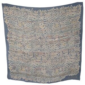 Vintage Mary McFadden Vintage Silk Scarf 70s‎ Blue Beige Floral Print wrap